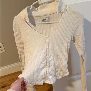 Hollister Women's White Ribbed Button Down Shirt